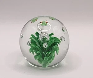 Glass Hand Blown Paperweight With Frogs + green Flower +Controlled Bubbles - Picture 1 of 17