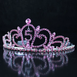 Five-Year-Old #5 Rhinestone Tiara Crown Hair Combs Girl 5th Birthday T5 Pink - Picture 1 of 4