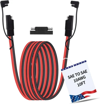 10 FT SAE to SAE Extension Cable 10 AWG Pure Copper Quick Disconnect Connector w - Image 1 of 4