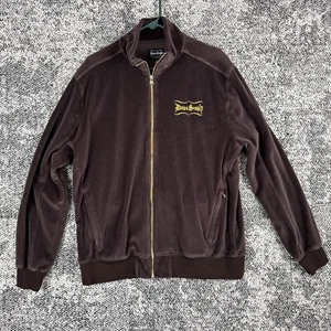 Dogg Supply by Snoop Dogg Mens Large Velour Jacket Brown Full Zip Long Sleeve - Picture 1 of 12