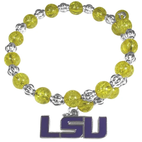 LSU Tigers Bead Memory Wire Bracelet w/ Charm NCAA Licensed Jewelry Cover