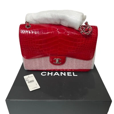 Bolso de Mano $40K Nuevo en Caja Raro Chanel 2014P Rojo Genuino Caimán Jumbo Doble Solapa Foto 1 de 4