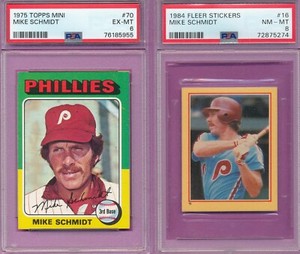 SCHMIDT LOT 2) PSA 6/8 MIKE 1975 TOPPS MINI #70 1984 FLEER STICKER GRADED *TPHLC