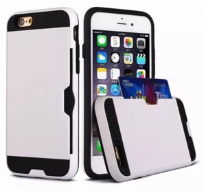 iPhone 6s Plus Phone White Metallic Hybrid Cover Card Slot - Picture 1 of 1
