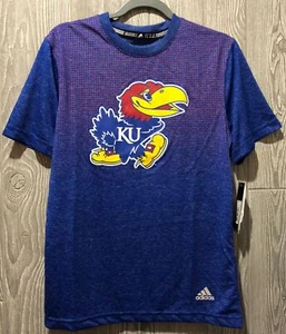 ADIDAS Kansas Jayhawks ClimaLite Blue Gold Logo Jersey Tee Shirt NEW Mens Sz M - Picture 1 of 4