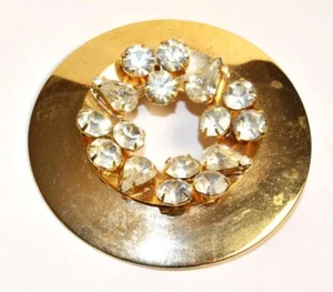 Vintage PARK LANE Gold tone Polished Clear Rhinestones Round Shape Pin Brooch - Picture 1 of 2