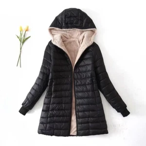 Womens Winter Lamb Hooded Jacket Coats Zip Up Outwear Outdoor PLUS SIZE - Picture 1 of 19