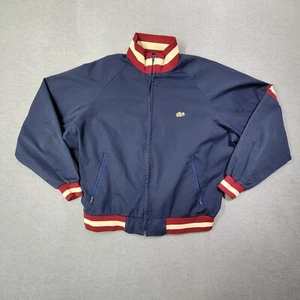 Vintage IZOD Lacoste Jacket Mens Large Navy Striped Full Zip Mock Neck - Picture 1 of 10