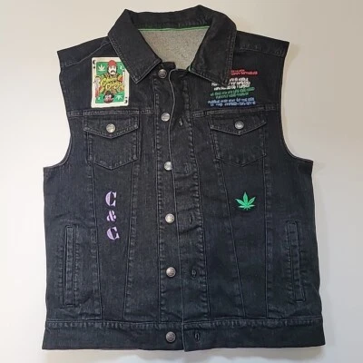 Chaleco Denim Cheech & Chong Personalizado Talla M Negro con Estampados y Bordados Foto 1 de 4