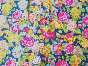 BTHY VTG NAVY BLUE W PINK ROSE SEMI SHEER COTTON BLEND FABRIC 45"W CRAFT APPAREL - Picture 1 of 2