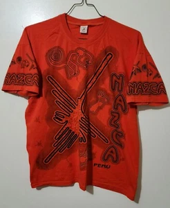 Vintage 90s Nazca Lines Native American Geoglyph All Over Print AOP Inca Peru L - Picture 1 of 4