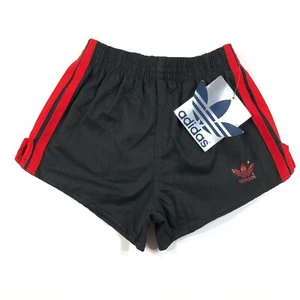 Adidas Trefoil Youth Boys S (20-22) Black Running Shorts Thick Red Stripes - Picture 1 of 8