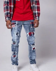 Big & Tall Evolution Denim Mens Rugged Plaid Denim Blue Jean Size 48 Streetwear - Picture 1 of 8