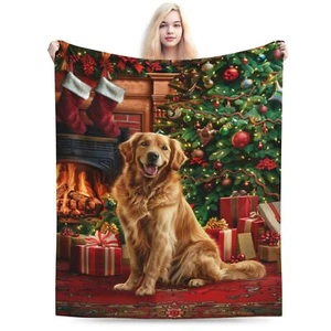 Christmas Fireplace Dog Soft Throw Blanket Christmas Fireplace Dog Blanket Fl... - Picture 1 of 6
