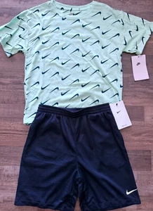 NWT Nike Boys 5 Navy Blue/Mint Green/White Mini Mesh Shorts Set Size 5 - Picture 1 of 3