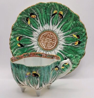 Taza de té china Famille Verte mariposa repollo BokChoy Demitasse, platillo ¡LEER! Foto 1 de 4