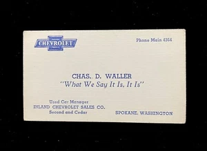 CHEVROLET DEALER BUSINESS CARD CHAS. D. WALLER SPOKANE WASHINGTON 1950s - Picture 1 of 2
