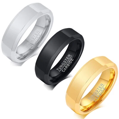 6mm Men Polished Plain Tungsten Carbide Ring Comfort Fit Wedding Engagement Band Foto 1 de 4