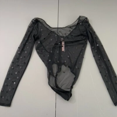 Nuevo con etiquetas Victoria's Secret Tanga Único Mujer S Negro Malla Una Pieza Lentejuelas Lencería Foto 1 de 4