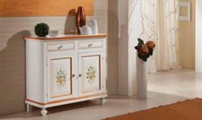 CREDENZA STILE NAPOLETANA IN LEGNO, COLORE BIANCO ANTICATO DECORATO
