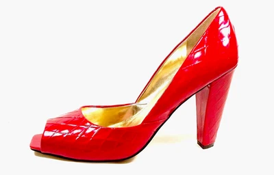 ENZO ANGIOLINI Mujer Talla 9 Peep Toe Pump ROJO Tacón Alto Charol Repujado Foto 1 de 4