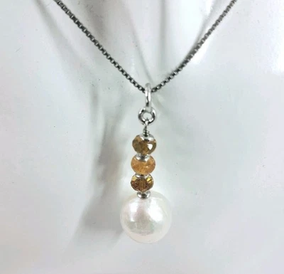 Silberkette 925 Perle Barocca Weiß 10/12 MM Und Turmalin Natürlich - Bild 1 von 4