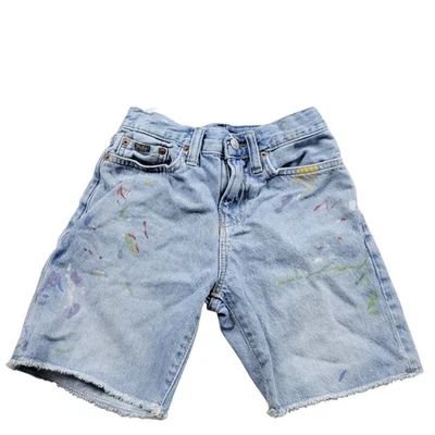 Polo Ralph Lauren Shorts Boys Youth 8 Paint Splatter Slim Medium Wash Raw Hem  - Image 1 of 4