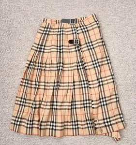 Vintage Burberry Nova Check Skirt Plaid Tartan Pleated Kilt England UK 14 Long - Picture 1 of 19