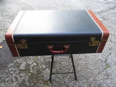 Blue Tweed Vintage Leather Suitcase 1940s Luggage 26x16x8 Mint Condition - Image 1 of 4