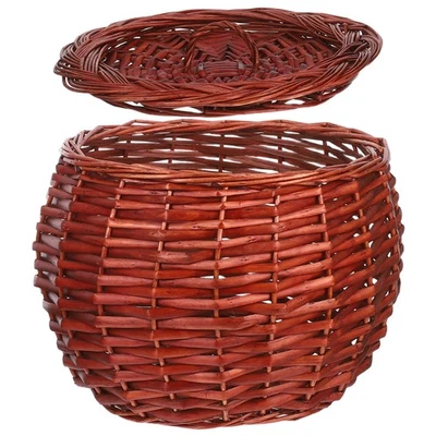  Cestino Frutta Con Coperchio Portauova Portatile Cesto Di Salice - Immagine 1 di 4