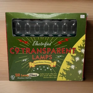 NOS 2002 ELECTRIFIED C9 Transparent Lamps 25 Lamp Clear Christmas Lights 23 ft - Picture 1 of 5