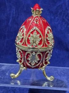 Ostern Faberge Ei Schmuckschatulle handbemalt Kristall Deko Klappschatulle, rot - Bild 1 von 15