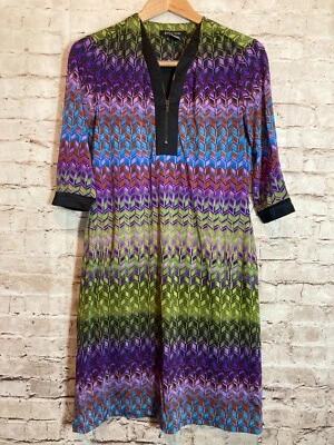 Vestido Etcetera Popover Para Mujer 2 Satén Retro Arco Iris Azulejos Cremallera Bolsillos Elástico Foto 1 de 4