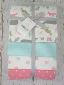 NWT Girl 'jungle' themed Carter receiving blankets Pink and teal 30x40 inches  - Picture 1 of 2