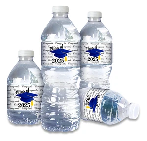 Class of 2025 Blue Graduation Water Bottle Label Set of 25 Waterproof and Glossy - Picture 1 of 6
