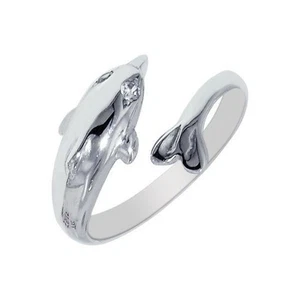 Sterling Silver Dolphin Cubic Zirconia Crossover Adjustable Ring or Toe Ring - Picture 1 of 4