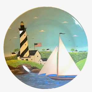 Warren Kimble Sakura Coastal Breeze Platter 15.5” Melamine* Sailboat/Lighthouse - Picture 1 of 3