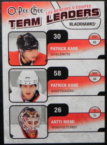 2010-11 10/11 O-Pee-Chee Team Leaders TL-7 Patrick Kane Antti Niemi Blackhawks