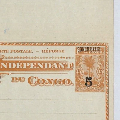 Belgium Cols *CONGO BELGE* Unused 5c/15c SURCHARGE Stationery REPLY CARD YA169 - Image 1 of 4