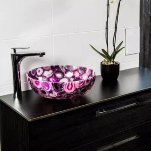 16" Purple Agate Sink | Luxury Handcrafted Square Vessel Basin | Semi-Precious S - Picture 1 of 6