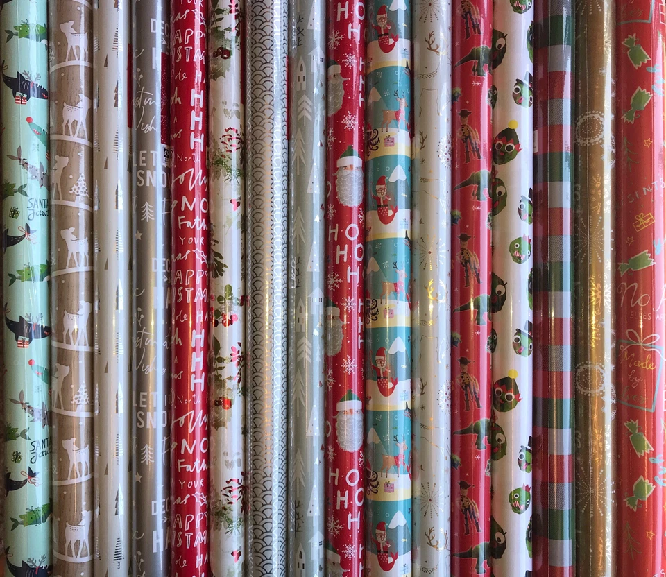 4m - 48m CHRISTMAS WRAPPING PAPER PRESENTS GIFT WRAP SILVER TREE SNOWFLAKE SANTA - Image 1 of 1