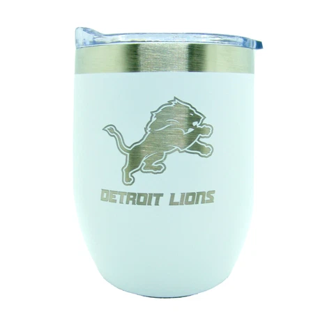 Detroit Lions Etched Logo Stemless Wine Hot Cold Tumbler 16 oz Stainless Steel Cover