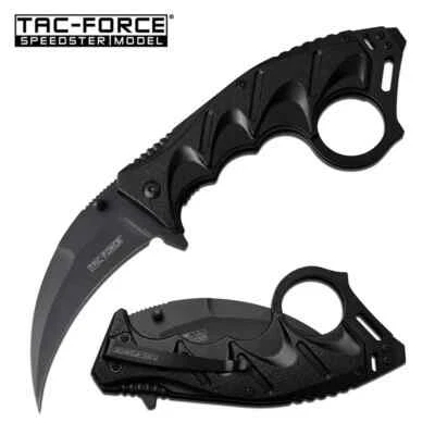 BLACK KARAMBIT SPRING POCKET KNIFE Tactical Open Folding Claw Assisted Blade NEW - Image 1 of 3