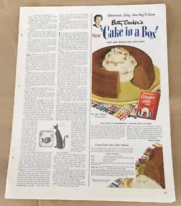 Pastel Betty Crocker 1949 anuncio impreso vintage años 40 arte retro decoración comida receta jengibre - Imagen 1 de 1