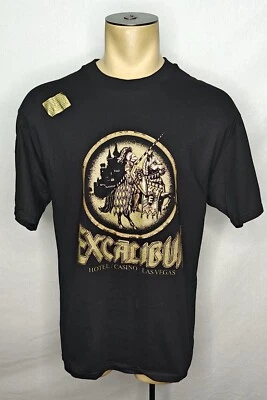 NUEVO CON ETIQUETAS DE COLECCIÓN 90s Excalibur Las Vegas Hotel Casino caballero logotipo camiseta negra grande Foto 1 de 3