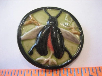Vintage Reproduction 1-3/16" Porcelain Picture Button, Insect Bug - E3 - Image 1 of 4