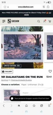 Impresión artística Thomas Kinkade 101 Dálmatas en fuga 22 X 31 Foto 1 de 3