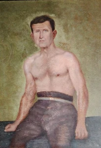 Belle Peinture Sur Bois Homme Torse Nu Lutteur Année 50 - Imagen 1 de 6