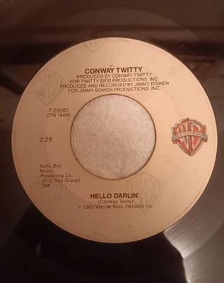 Conway Twitty HELLO DARLIN HEARTACHE TONIGHT WB 45 Vinyl 7-29505 RARE! - Image 1 of 4