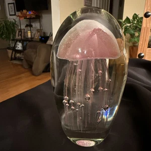 "Pisapapeles de colección Dynasty Jellyfish Art Glass transparente y rosa de 7"" de alto tamaño grande" - Imagen 1 de 8